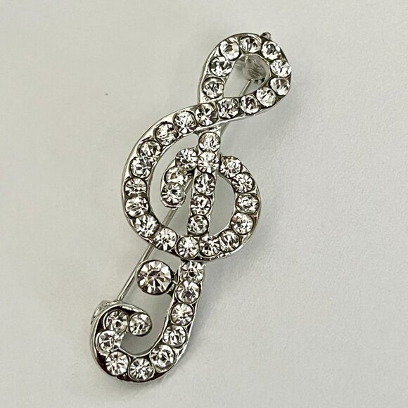 Crystal Music Clef Note Brooch Pin Musician Singer Teacher Gift Silver Plated - Picture 5 of 9